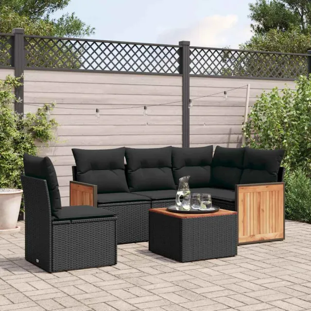 vidaXL 6-delige Loungeset met kussens poly rattan zwart, foto 2