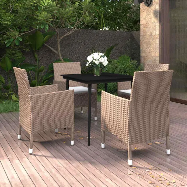 vidaXL 5-delige Tuinset met kussens poly rattan en glas beige, foto 2