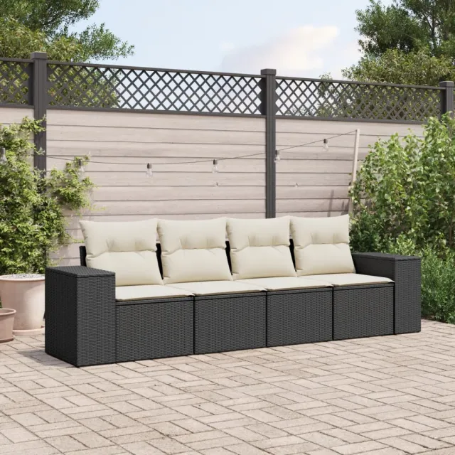 vidaXL 4-delige Loungeset met kussens poly rattan zwart, foto 2
