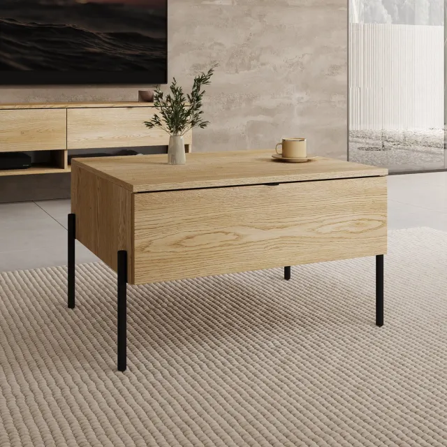 MEUBELLA Oriya - Salontafel - Eikenpatroon - 70x60x43 cm Bruin