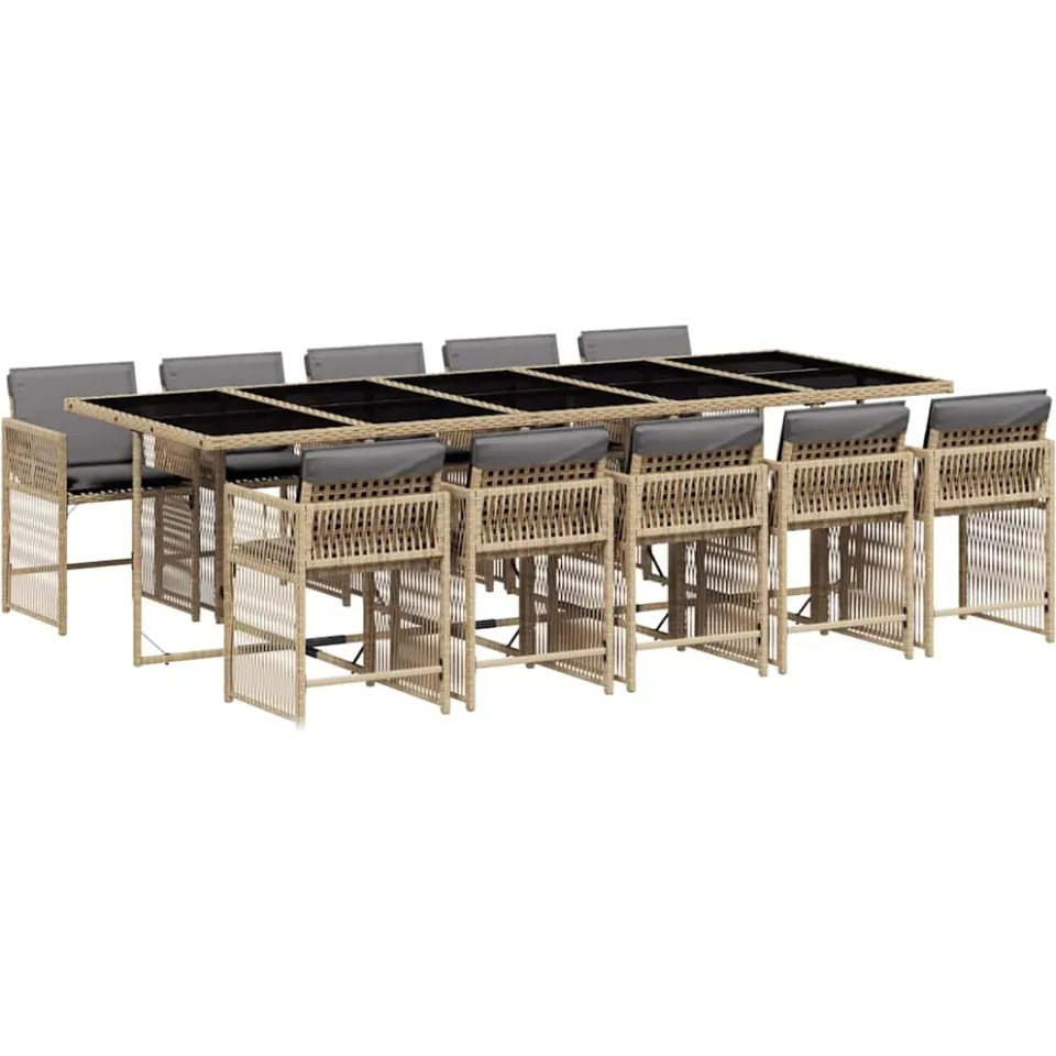 vidaXL 11-delige Tuinset met kussens poly rattan gemengd beige, foto 3