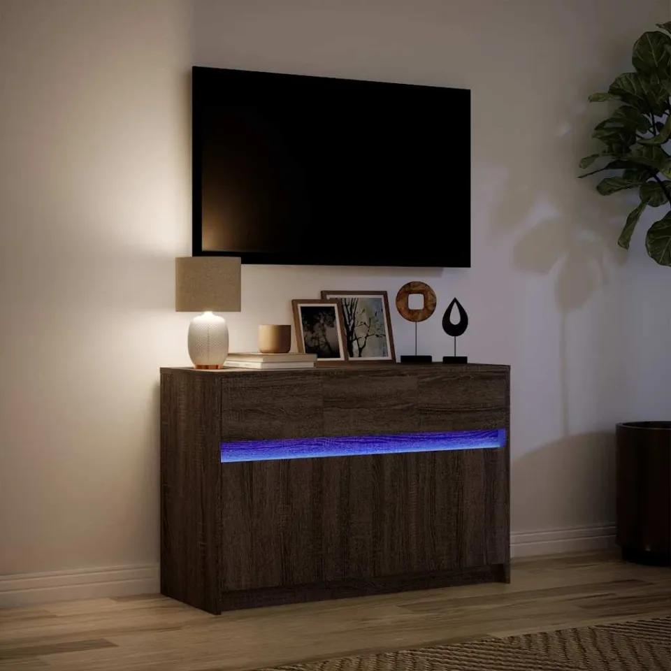 vidaXL Tv-meubel met LED 91x34x61 cm bewerkt hout bruin eikenkleurig, foto 4