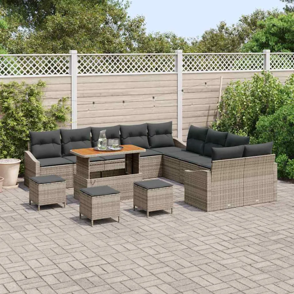vidaXL Tuinbankenset 14 st Grijs poly rattan, foto 3