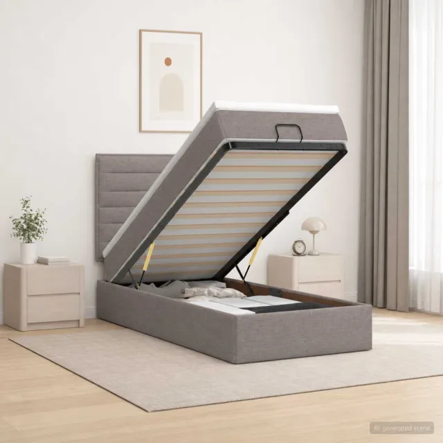 vidaXL Ottoman bed met matras met hoofdeinde Taupe 100 x 200 cm Stof