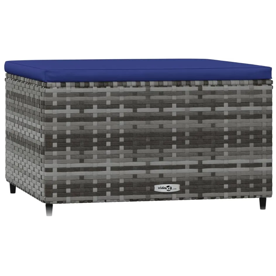 vidaXL Voetensteun met kussen poly rattan grijs, foto 3