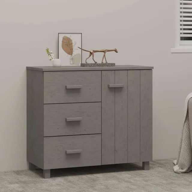 vidaXL Dressoir HAMAR 90x40x80 cm massief grenenhout lichtgrijs grijs, foto 2