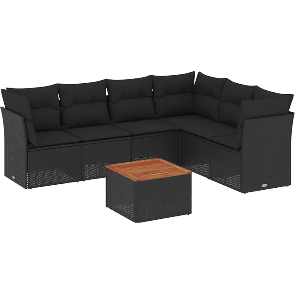 vidaXL 7-delige Loungeset met kussens poly rattan zwart