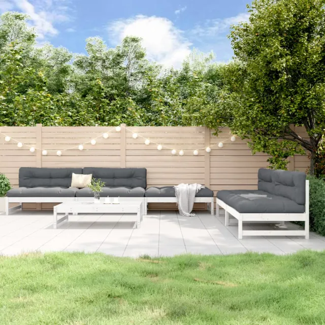 vidaXL 6-delige Loungeset massief grenenhout wit