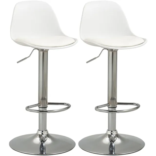 Homona Barkrukken - Set van 2 - In hoogte verstelbaar en draaibaar - Met rugleuning en voetensteun - 38 x 42 x 82-104 cm - Wit