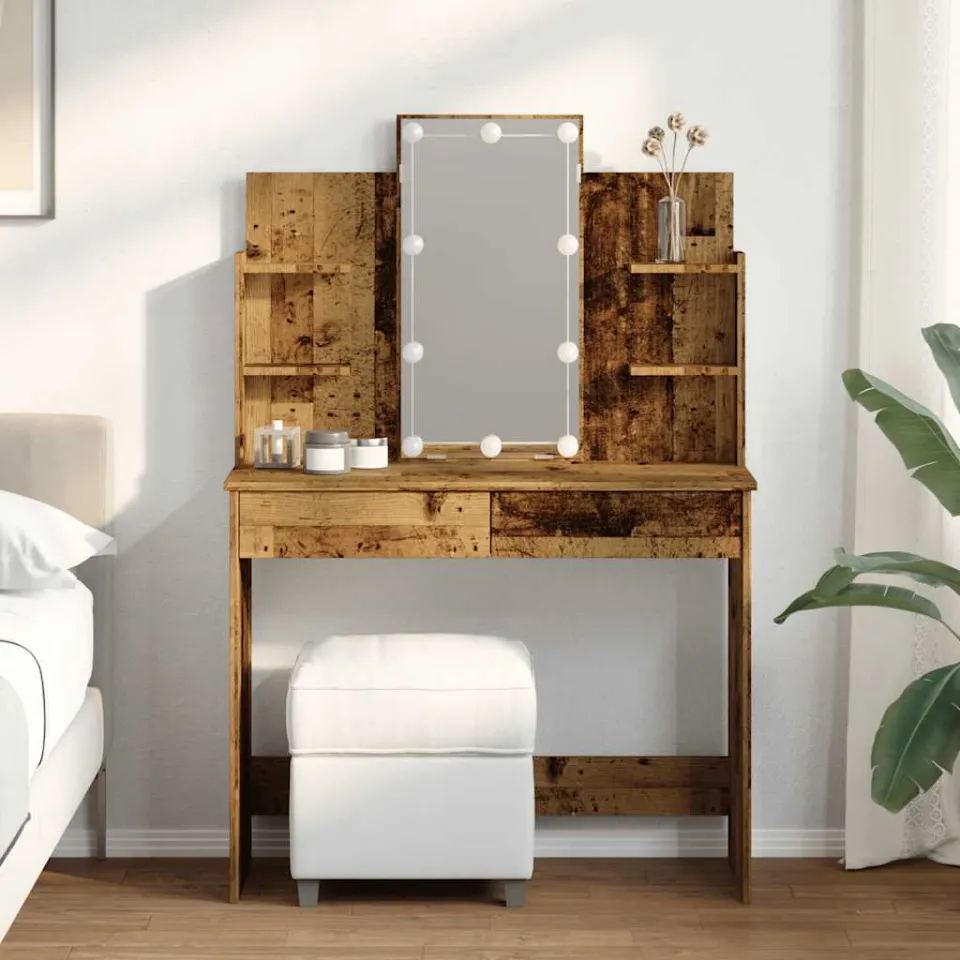 vidaXL Kaptafel met LED-verlichting 96x40x142 cm oud houtkleurig bruin, foto 2