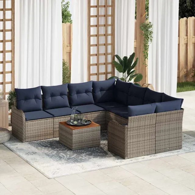vidaXL Tuinbankenset 9 st Grijs poly rattan, foto 2