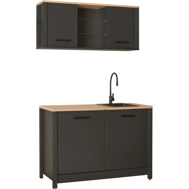 Furnilux Keukenblok Veneto Bundle 01 antraciet met wandkast, 260,6 cm Grijs