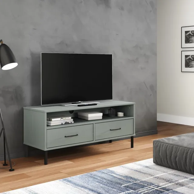 vidaXL Tv-meubel met metalen poten OSLO massief grenenhout grijs, foto 2