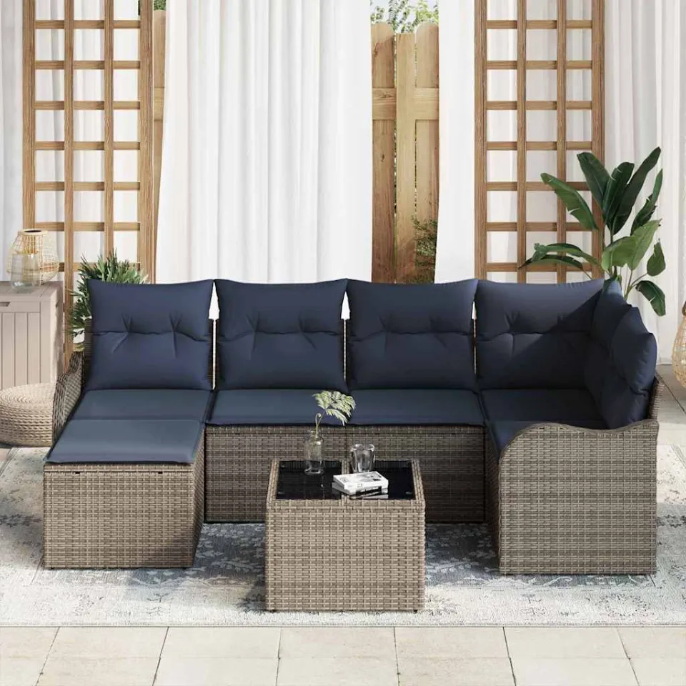 vidaXL Tuin Sofa Set 7 st Grijs poly rattan, foto 2
