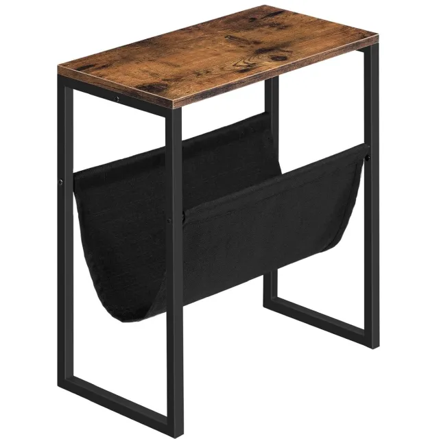 Trankielo Compacte Bijzettafel – Multifunctioneel Nachtkastje – Unieke Design Tafel met Tijdschriftenlus – Ideaal voor Kleine Ruimtes – Donkerbruin Zwart bruin