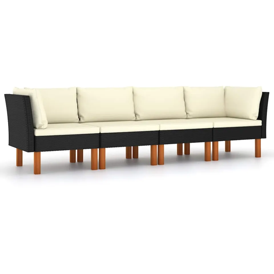 vidaXL Tuinbank 4-zits met kussens poly rattan zwart, foto 3