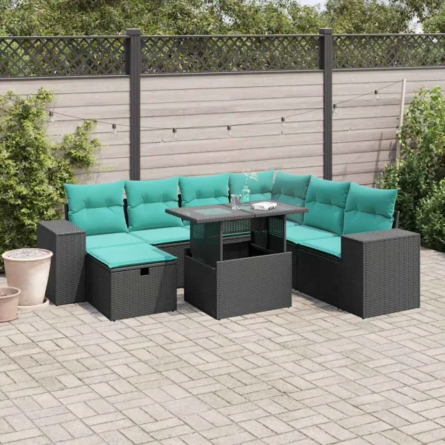 vidaXL 8-delige tuinbankset met kussens, zwart polyrotan, foto 2