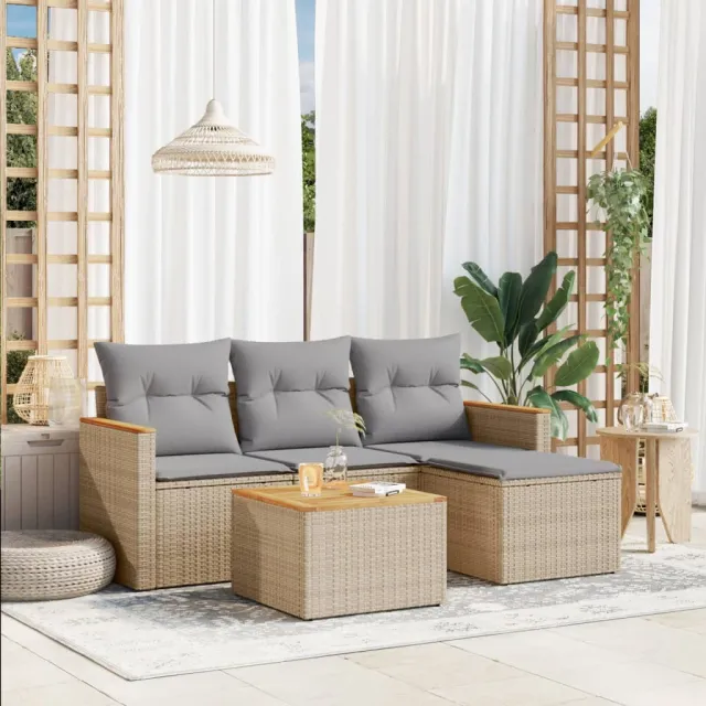 vidaXL 5-delige Loungeset met kussens poly rattan gemengd beige, foto 2