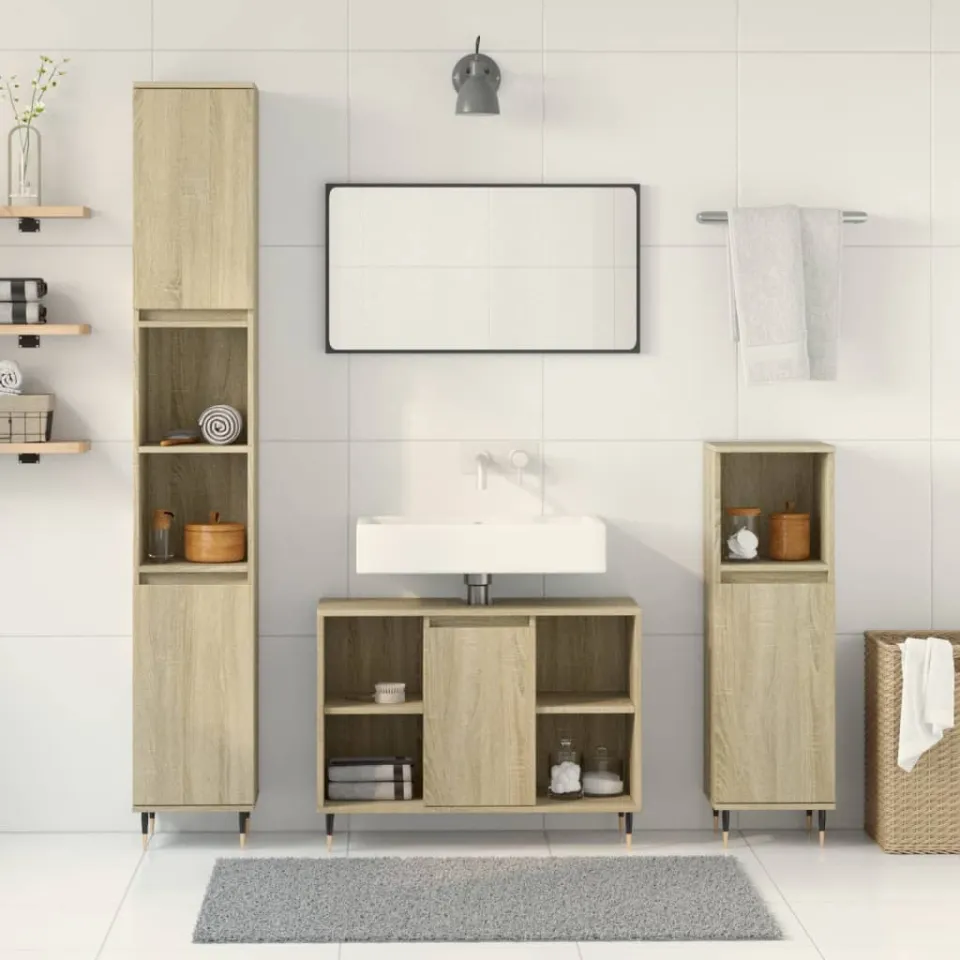 vidaXL 3-delige Badkamermeubelset bewerkt hout sonoma eikenkleurig, foto 2