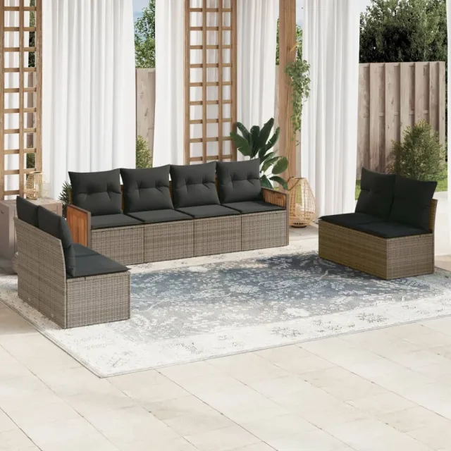 vidaXL 8-delige Loungeset met kussens poly rattan grijs, foto 2