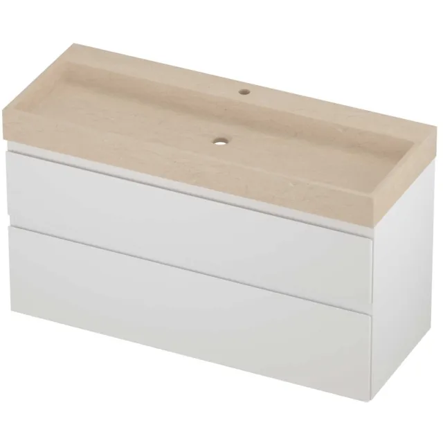 Proline Evoli Badmeubelset Hardsteen Loft 1 Kraangat Asymmetrisch 120x46x70 cm Sand Stone Mat Wit