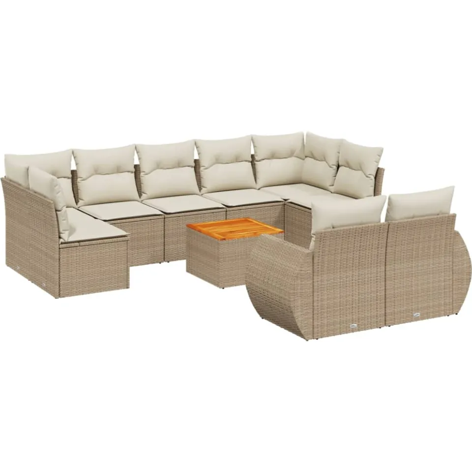 vidaXL 10-delige Loungeset met kussens poly rattan beige