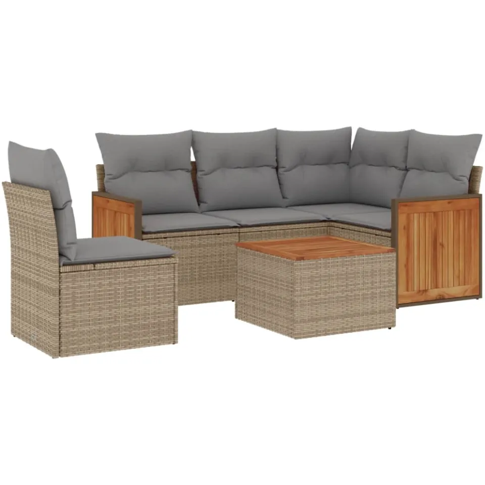 vidaXL 6-delige Loungeset met kussens poly rattan beige, foto 3