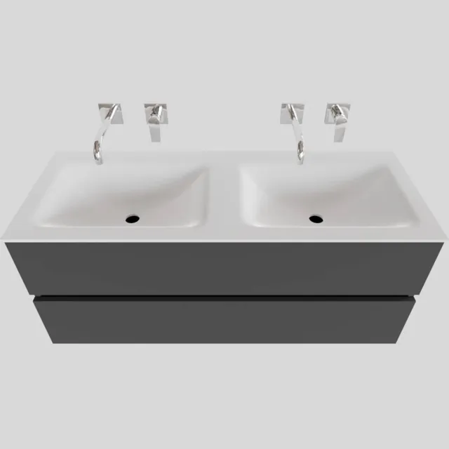 Boss & Wessing Badkamermeubel Solid Surface BWS Oslo 120x46 cm Dubbel Mat Antraciet (0 kraangaten)