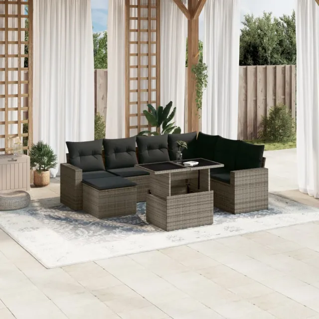 vidaXL 8-delige Loungeset met kussens poly rattan grijs, foto 2