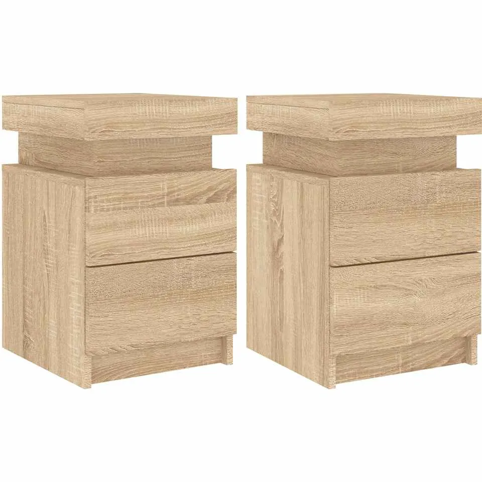 vidaXL Nachtkastjes met LED-verlichting 2 st 35x39x55 cm sonoma eiken, foto 3