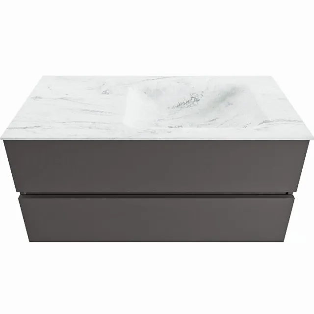 Mondiaz VICA-DLUX 100cm badmeubel onderkast Dark grey 2 lades. Inbouw wastafel CLOUD rechts 1 kraangat, kleur Opalo.