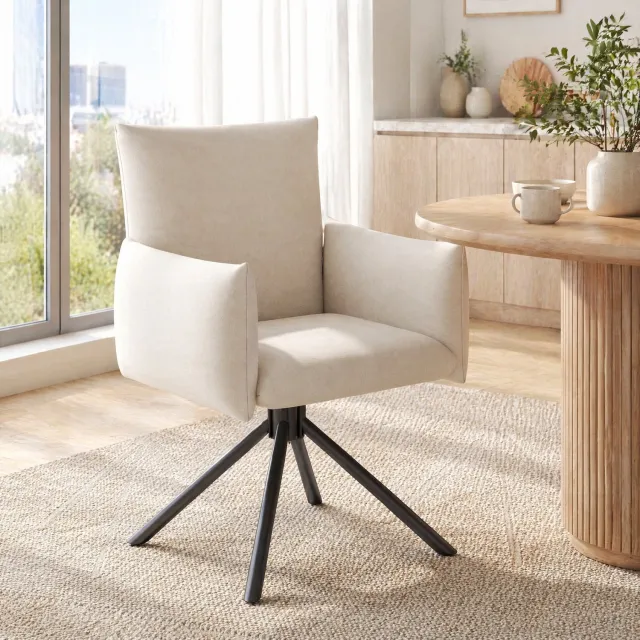 CHICFURN Eetkamerstoel - 360° draaibaar - Met armleuningen - Beige