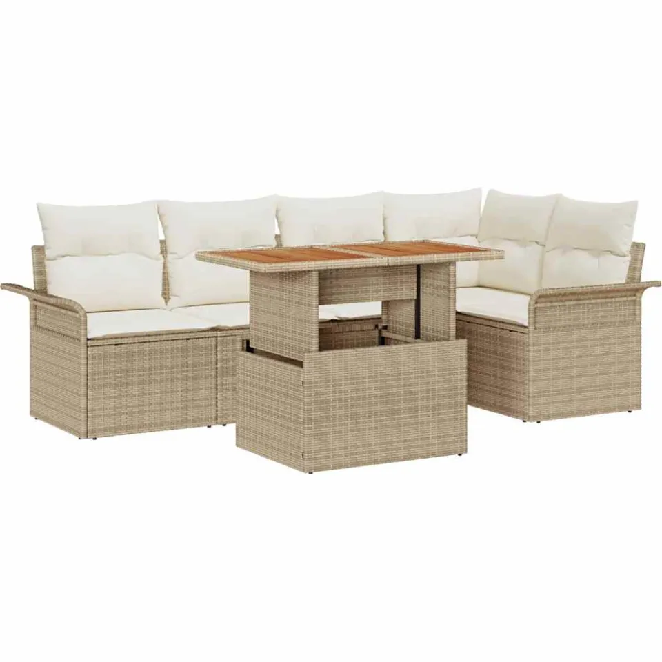 vidaXL Tuin Sofa Set 6 st Beige Poly riet, foto 3