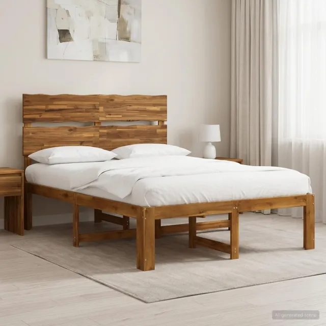 vidaXL Tweepersoonsbed met hoofdeinde ROSTOCK Naturel 140 x 200 cm Bruin