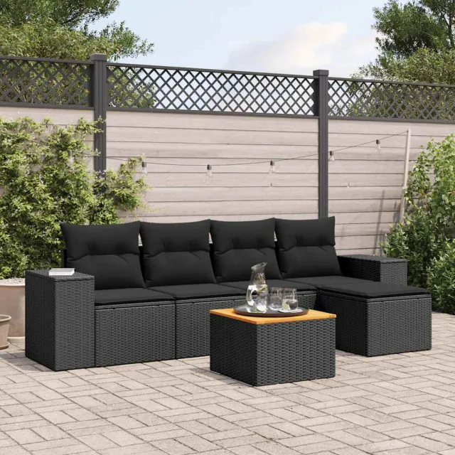 vidaXL 6-delige Loungeset met kussens poly rattan zwart, foto 2