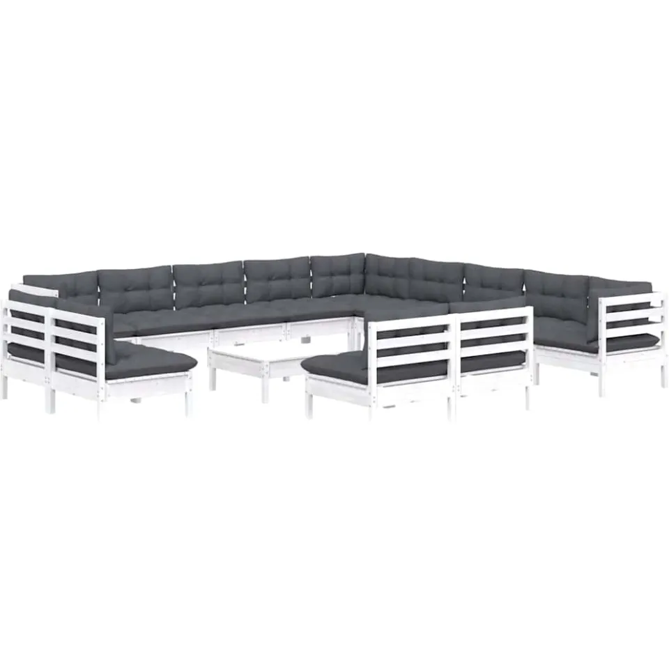 vidaXL 14-delige Loungeset met kussens massief grenenhout wit