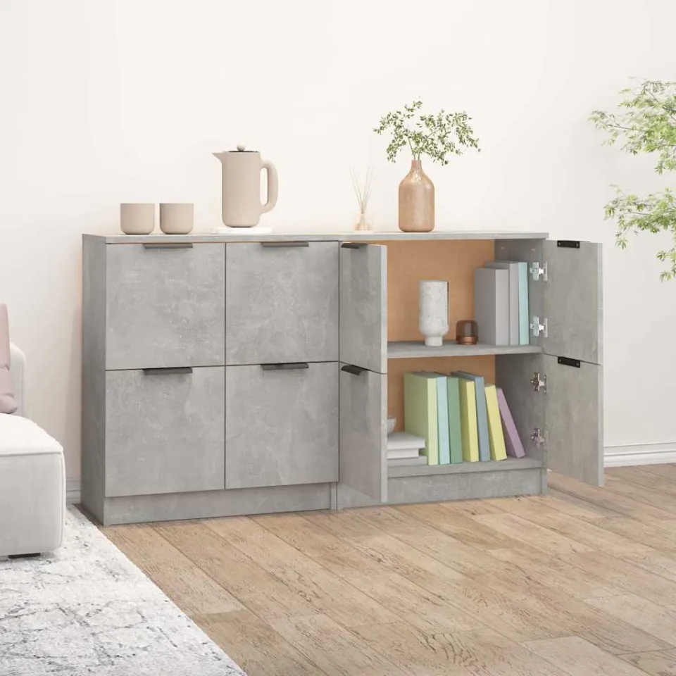 vidaXL Dressoirs 2 st 60x30x70 cm bewerkt hout betongrijs grijs, foto 3