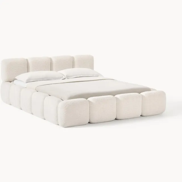 Westwing Collection Gestoffeerd bed Tayla van teddy bouclé met opbergruimte Wit
