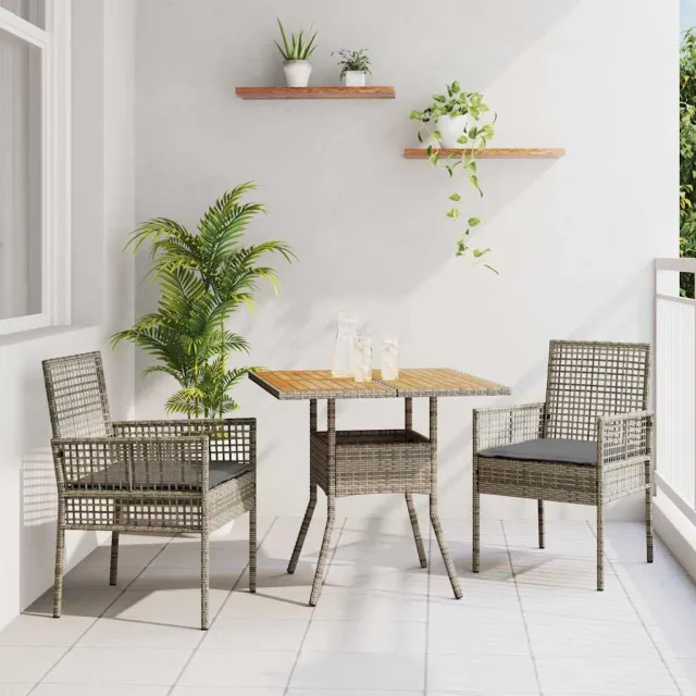 vidaXL Tuin eettafelset 3 st Grijs poly rattan, foto 2