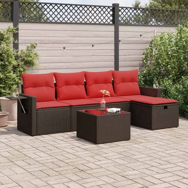 vidaXL 6-delige Loungeset met kussens poly rattan bruin