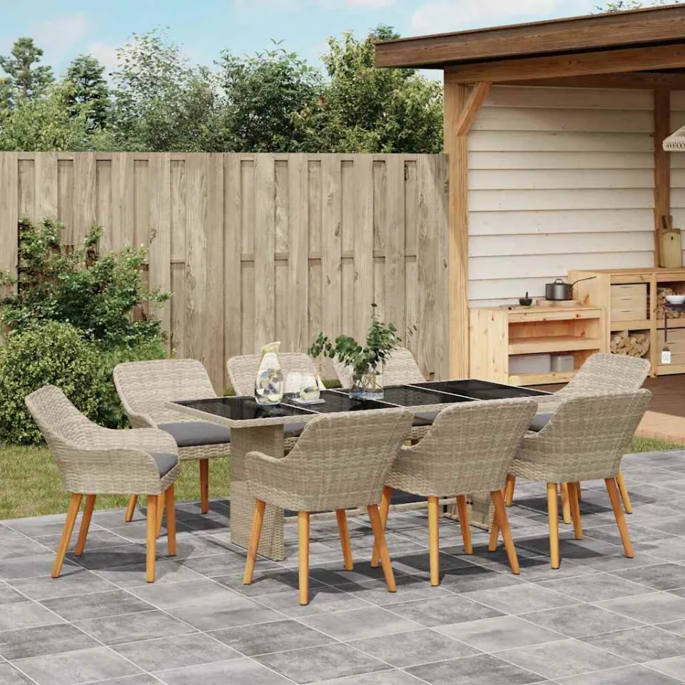 vidaXL Tuin eettafelset 9 st Lichtgrijs poly rattan, foto 3