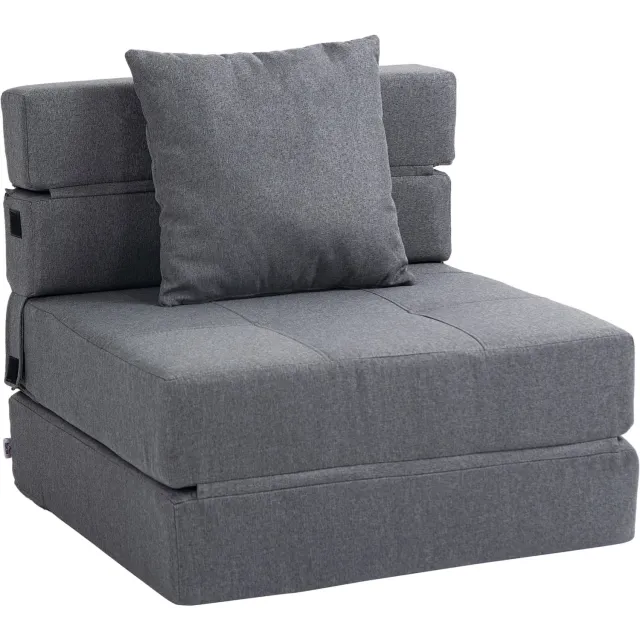Homona Slaapfauteuil - Uitklapbaar tot bed - Inclusief kussen met afneembare en wasbare hoes - 70 x 70 x 61 cm - Donkergrijs