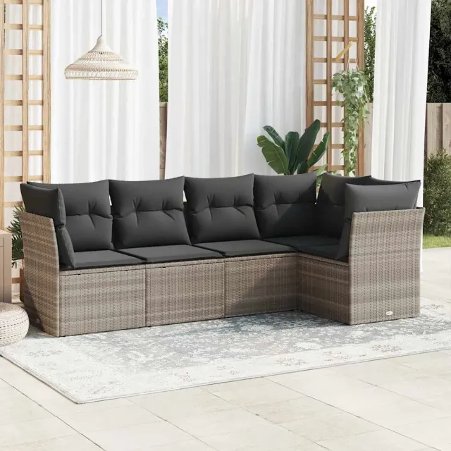 vidaXL 5-delige Loungeset met kussens poly rattan lichtgrijs grijs, foto 2
