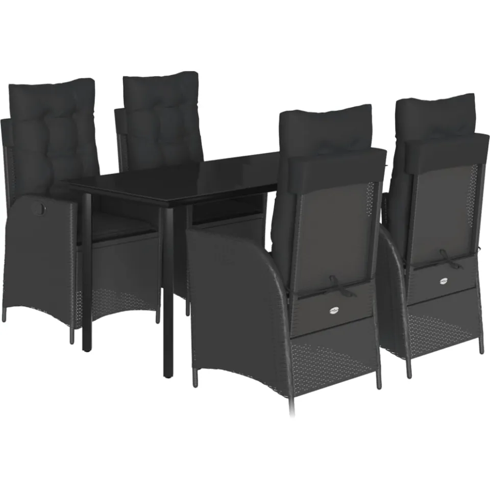 vidaXL 5-delige Tuinset met kussens poly rattan zwart, foto 3