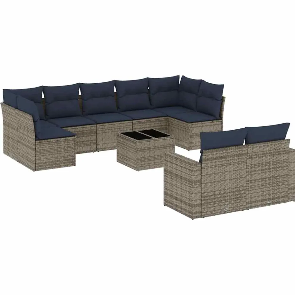 vidaXL 10-delige Loungeset met kussens poly rattan grijs, foto 3