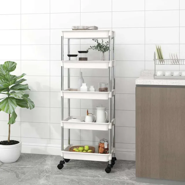 vidaXL Keukentrolley 5-laags 42x29x128 cm ijzer en ABS wit, foto 2
