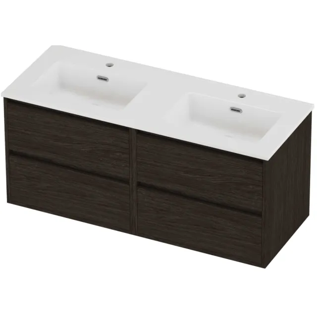 Proline Tribute Badmeubelset Porselein Elegant 4 Laden 120x46x54 cm Glans Wit Mokka Oak Eiken