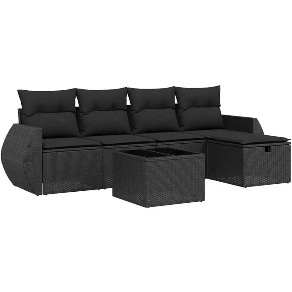 vidaXL 6-delige Loungeset met kussens poly rattan zwart