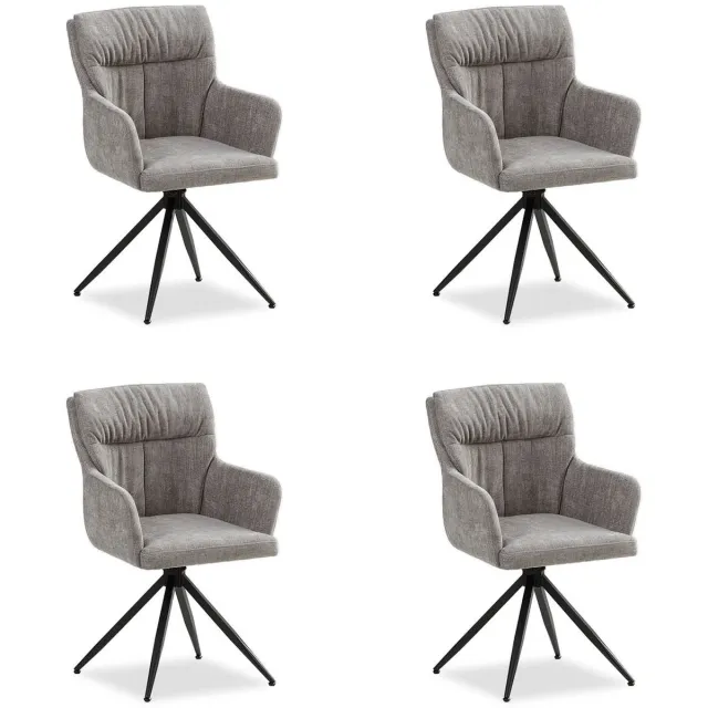 Homestyle4u Eetkamerstoelen - Set van 4 - Draaibaar - met armleuningen - Grijs - Linnen