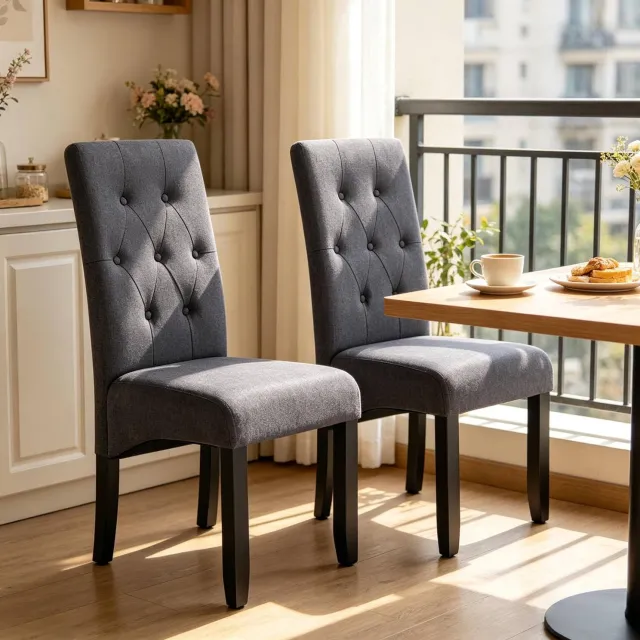 CHICFURN Eetkamerstoel - Hoge rugleuning - Zonder armleuning - Donkergrijs